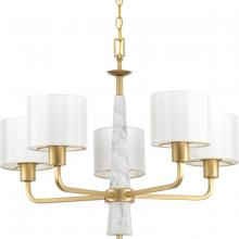  P400098-078 - Palacio Collection Five-Light Vintage Gold White Silk Fabric Shade Luxe Chandelier Light