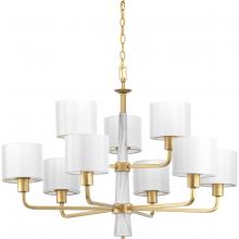  P400099-078 - Palacio Collection Nine-Light Vintage Gold White Silk Fabric Shade Luxe Chandelier Light