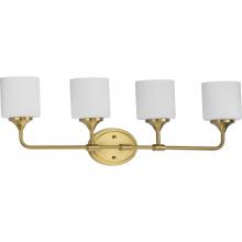  P2804-191 - Lynzie Collection Four-Light Brushed Gold Etched Opal Glass Modern Bath Vanity Light