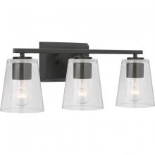  P300459-31M - Vertex Collection Three-Light Matte Black Clear Glass Contemporary Bath Light