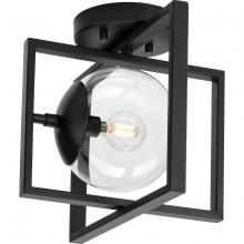  P350218-31M - Atwell Collection 10" One-Light Mid-Century Modern Matte Black Clear Glass Semi-Flush Mount Ligh