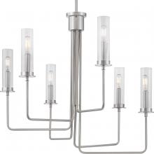  P400168-009 - Rainey Collection Six-Light Brushed Nickel Clear Fluted Ribbed Glass Modern Chandelier Light