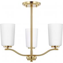  P400349-012 - Adley Collection Three-Light Satin Brass Etched White Glass New Traditional Semi-Flush Convertible L