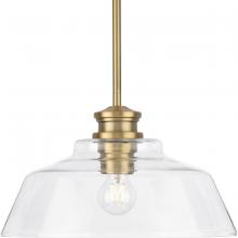  P500381-163 - Singleton Collection One-Light 14" Vintage Brass Farmhouse Medium Pendant Light with Clear Glass