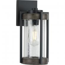  P560281-31M - Whitmire Collection  One-Light Matte Black with Aged Oak Accents Clear Seeded Glass Farmhouse Outdoo