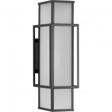  P560357-31M - Unison Collection Two-Light Matte Black Etched Seeded Glass Contemporary Large Wall Lantern