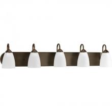  P2713-20 - Gather Collection Five-Light Antique Bronze Etched Glass Traditional Bath Vanity Light