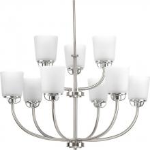  P400010-009 - West Village Collection Nine-Light Brushed Nickel Etched Double Prismatic Glass Farmhouse Chandelier