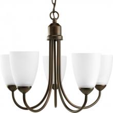  P4441-20 - Gather Collection Five-Light Antique Bronze Etched Glass Traditional Chandelier Light
