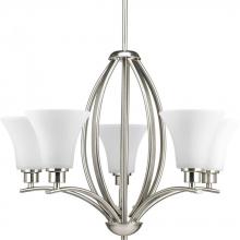  P4490-09 - Joy Collection Five-Light Brushed Nickel Etched White Inside Glass Traditional Chandelier Light