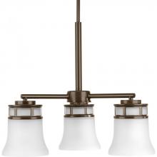  P4612-20 - Cascadia Collection Three-Light Antique Bronze Etched Glass Coastal Chandelier Light