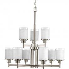  P4626-09 - Alexa Collection Nine-Light Brushed Nickel Etched Linen With Clear Edge Glass Modern Chandelier Ligh