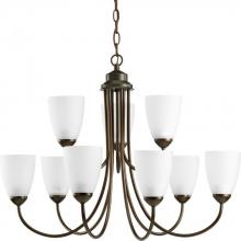  P4627-20 - Gather Collection Nine-Light Antique Bronze Etched Glass Traditional Chandelier Light