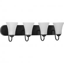  P300236-031 - Classic Collection Four-Light Matte Black Etched Glass Traditional Bath Vanity Light