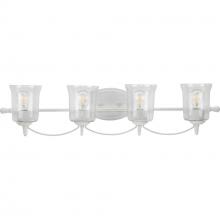  P300256-151 - Bowman Collection Four-Light Cottage White Clear Chiseled Glass Coastal Bath Vanity Light