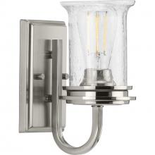  P300272-009 - Winslett Collection One-Light Brushed Nickel Clear Seeded Glass Coastal Bath Vanity Light