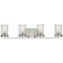 Progress P300275-009 - Winslett Collection Four-Light Brushed Nickel Clear Seeded Glass Coastal Bath Vanity Light