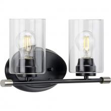 Progress P300277-031 - Riley Collection Two-Light Matte Black Clear Glass Modern Bath Vanity Light