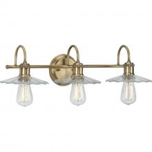  P300288-163 - Fayette Collection Three-Light Vintage Brass Clear Glass Farmhouse Bath Vanity Light