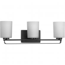  P300343-31M - League Collection Three-Light Matte Black and Etched Glass Modern Farmhouse Bath Vanity Light