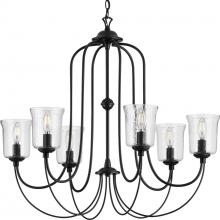  P400195-031 - Bowman Collection Six-Light Matte Black Clear Chiseled Glass Coastal Chandelier Light