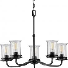 Progress P400206-031 - Winslett Collection Five-Light Matte Black Clear Seeded Glass Coastal Chandelier Light