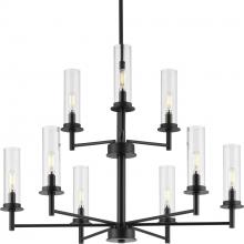  P400252-031 - Kellwyn Collection Nine-Light Matte Black and Clear Glass Transitional Style Chandelier Light