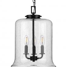  P500239-031 - Winslett Collection Three-Light Matte Black Clear Seeded Glass Coastal Pendant Light