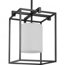 Progress P500274-031 - Chadwick Collection One-Light Matte Black Etched Opal Glass Modern Pendant Light