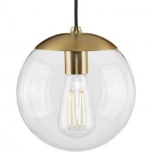  P500309-109 - Atwell Collection 8-inch Brushed Bronze and Clear Glass Globe Small Hanging Pendant Light