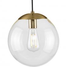  P500310-109 - Atwell Collection 10-inch Brushed Bronze and Clear Glass Globe Medium Hanging Pendant Light