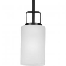  P500341-31M - League Collection One-Light Matte Black and Etched Glass Modern Farmhouse Mini-Pendant Hanging Light