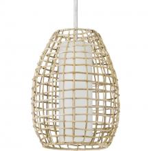  P550083-141 - Pawley Collection One-Light Galvanized and Natural Rattan Indoor/Outdoor Hanging Pendant Light