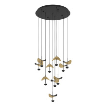 Eglo 390339A - 10 LT Integrated LED Cascade Pendant w/ Black Finish & Black & Gold Leaf Shades