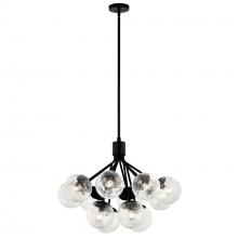  52701BK - Silvarious 30 Inch 12 Light Convertible Chandelier with Clear Crackled Glass in Black