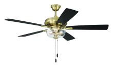 Craftmade ECF201SB5-BWNFB - Eos 52" 5-Blade Clear 2 Light Bowl Ceiling Fan in Satin Brass w/ Black Walnut/Flat Black Blades
