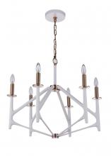  55526-MWWSB - The Reserve 6 Light Chandelier in Matte White/Satin Brass