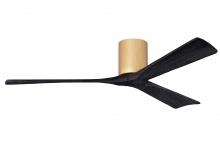  IR3H-LM-BK-60 - Irene-3H three-blade flush mount paddle fan in Light Maple finish with 60” Matte Black tone blad