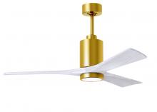  PA3-BRBR-MWH-52 - Patricia-3 three-blade ceiling fan in Brushed Brass finish with 52” solid matte white wood blade