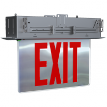  EXITEDGE-RE-MPNY/E - RECESSED EDGE-LIT EXIT SIGN 1-FACE NO ARROWS RED LETTERS MIRROR PANEL NEW YORK BATTERY BACKUP ALUM