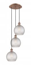  113B-3P-AC-G122C-8CL - Athens - 3 Light - 15 inch - Antique Copper - Cord Hung - Multi Pendant