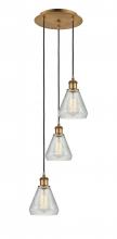  113B-3P-BB-G275 - Conesus - 3 Light - 13 inch - Brushed Brass - Cord Hung - Multi Pendant