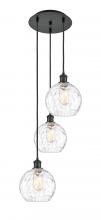  113B-3P-BK-G1215-8 - Athens Water Glass - 3 Light - 15 inch - Matte Black - Cord hung - Multi Pendant