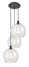  113B-3P-BK-G124-12 - Athens - 3 Light - 18 inch - Matte Black - Cord Hung - Multi Pendant