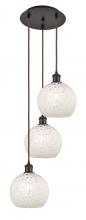  113B-3P-OB-G1216-8WM - White Mouchette - 3 Light - 15 inch - Oil Rubbed Bronze - Cord Hung - Multi Pendant