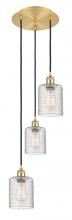  113B-3P-SG-G112C-5CL - Cobbleskill - 3 Light - 12 inch - Satin Gold - Cord Hung - Multi Pendant