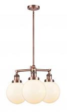  207-AC-G201-8 - Beacon - 3 Light - 22 inch - Antique Copper - Stem Hung - Chandelier