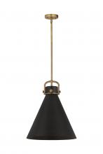  410-1SL-BB-M411-18BK - Newton Cone - 1 Light - 18 inch - Brushed Brass - Matte Black - Pendant