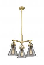  410-3CR-BB-G411-7SM - Newton Cone - 3 Light - 21 inch - Brushed Brass - Pendant