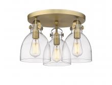  410-3F-BB-G412-7CL - Newton Bell - 3 Light - 18 inch - Brushed Brass - Flush Mount